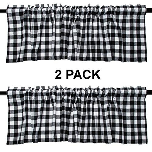 2 Pack Buffalo Check Plaid Window Valances White And Black Farmhouse Design Window Treatment Decor Curtains Rod Pocket Valances For Kitchen/Living Room 16" X 56" #TOP1
