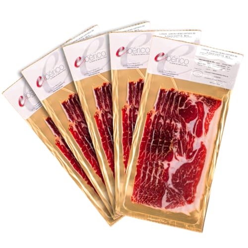 EIbérico - Jamón de Cebo Ibérico 50% Raza Ibérica – Loncheado al Vacío para Mayor Frescura – Sabor Tradicional y Gourmet – Producto Español (Pack 5 Sobres)