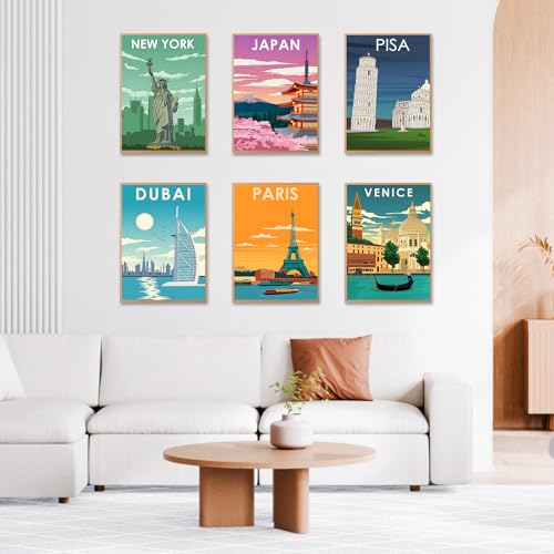 Image of 6 Pack Paint by Numbers Kit for Adults Beginner, City Landscape Adult Paint by Number Kits on Canvas Without Frame, City DIY Acrylic Oil Painting by Numbers Kits, Perfect for Home Decor 10x14 Inch
