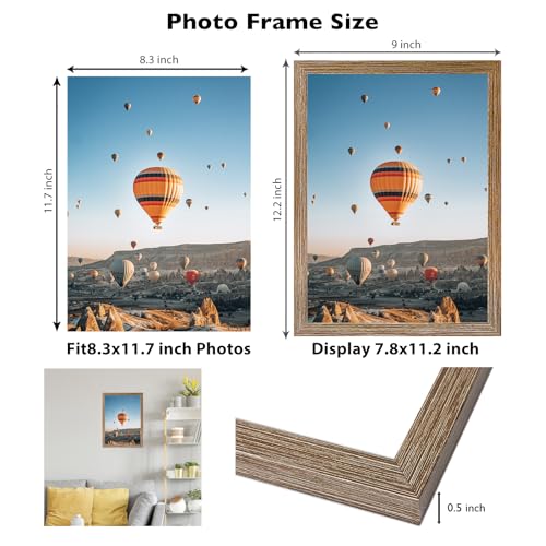 Image of 8.3x11.7 A4 Picture Frame Rustic Brown for Wall Hanging or Tabletop, Wall Mounting Horizontally or Vertically, A4 Frame 8.3 x 11.7 Wall Gallery Poster Photo Frame with Shatter Resistant Plexiglass, Rustic Brown
