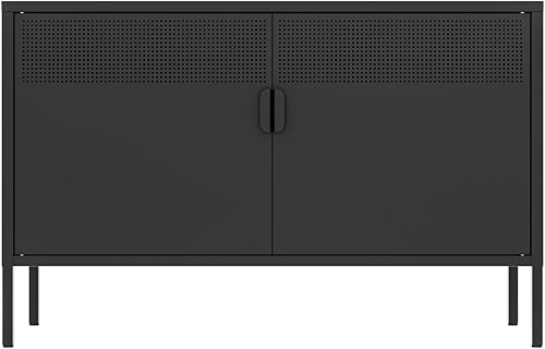 Miniatura 3 de Aparador de almacenamiento de 2 puertas, armario de almacenamiento de metal con 2 estantes ajustables, gabinete de metal multiusos para oficina y