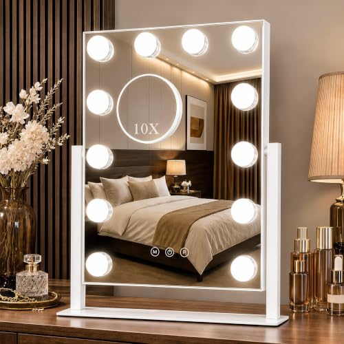 Image of ROLOVE 13x16 inch Lighted Hollywood Makeup Mirror with Detachable Magnifier