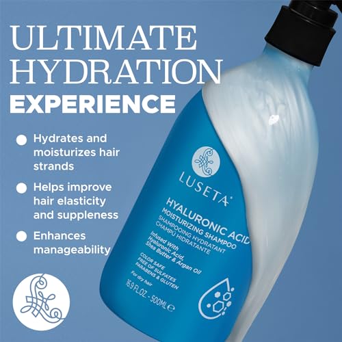 Image of Luseta Hyaluronic Acid Moisturizing Shampoo for Dry Hair, 16.9 oz | Dry and Damaged Hair Hydration, Sulfate Free for Women, Argan Shea Softness, Frizz Control, Color-Safe Wash