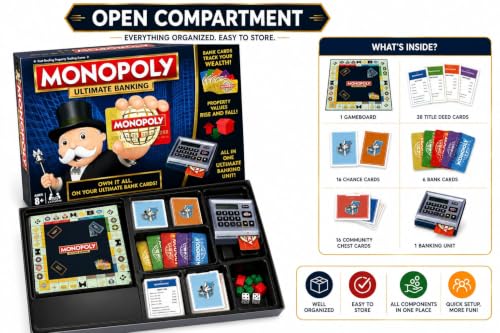 Image of Monopoly Ultimate Banking Board Game with Electronic Banking Unit & Bank Cards | Family Strategy Game for 2-6 Players | Ages 8+