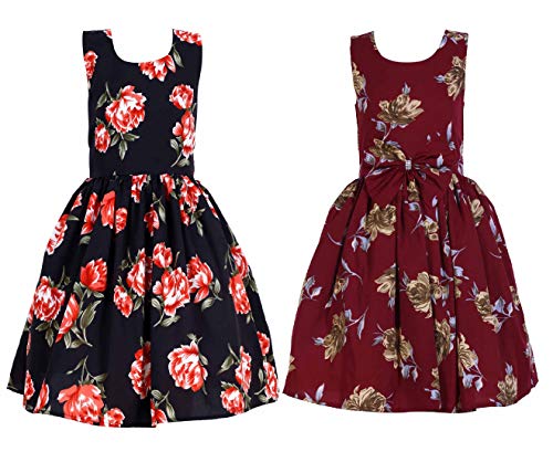 Image of Casual Frock for Baby Girls,Blue Printed and Olive Printed,Pack of 2