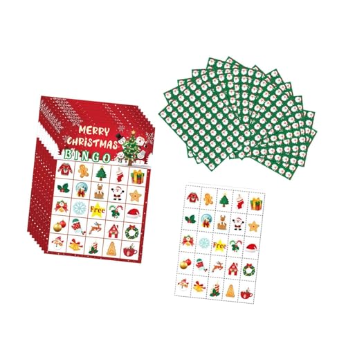 24 Weihnachten Bingo Karten Set mit 12 grünen Karten und 1 weißen Karte für Familienspielabend Großgruppen Schulveranstaltungen