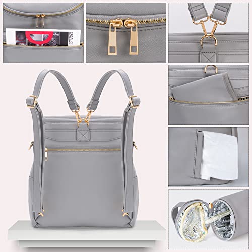 Image of Minsong Diaper Bag Backpack,Fashion Leather Mommy Backpacks,Travel Toddler Baby Diaper Bags with in Bag Organizer and Changing Pad (Dark Grey)