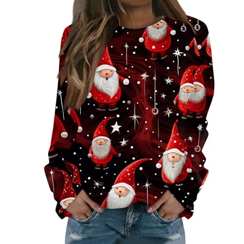 Weihnachtspullover Damen Wolle Glitzer Funny Sexy Top Festliche Rentier Weihnachtspulli Rot Festlicher Langarm Anlässe Weihnachtskleid XXL Strick...