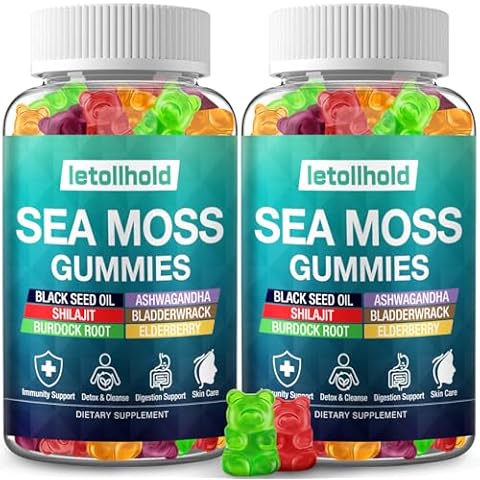 Sea Moss Gummies - Irish Sea Moss Gummies Advanced for Adults with Ashwagandha Bladderwrack & Burdock Root for Supports Immune，Energy - 60 Vegan Gummy,2PCS Cover