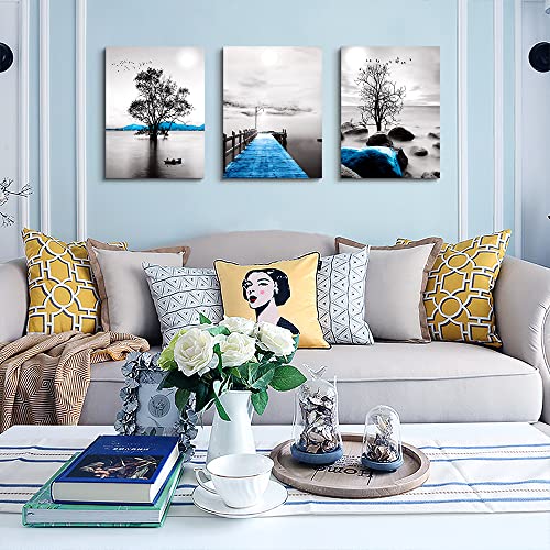 Wall Decorations For Living Room Framed Canvas Wall Art For Bedroom Office Wall Decor Black And White Ocean Landscape Wall Paintings Modern Posters Pictures Artwork For Bathroom Home Decor 3 Piece