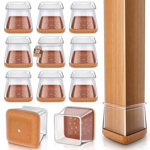 Image of Chair Leg Floor Protectors Square Chair Leg Protectors for Hardwood Floors Silicone Caps Felt Strengthen Bottom Protection Non Slip Reduce Noise 32 Pack Clear Square L Fit:1-1 /8 inch ~ 1-9 /16 inch (27~40mm) | Square Chair Leg Protectors for Hardwood Floors Anti-Scratch Reduce Noise 32 Pack Clear Square Fit:1-1 /8 inch to 1-9 /16 inch(27-40mm)