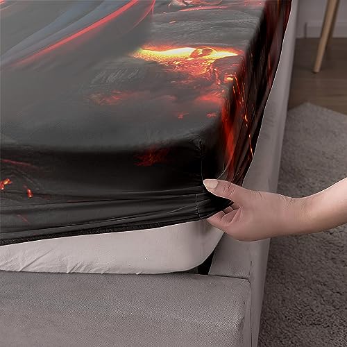 Ailonen Skull Fitted Sheet Twin Size, Halloween Sheet Fire Skull Bedding Set For Boys Girls,Caldera Themed Bed Sheets,3 Pieces, thumb #3