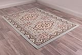 Material : polipropileno Alfombra tradicional de poli Kayo con borde Kilim con patrón de pasillo y círculo en azul, gris, rosa, verde, azul cielo y rojo (cielo, 60 x 110 cm)