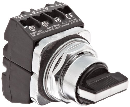 Siemens 52SA2CDBA2 Heavy Duty Selector Switch Unit, Water and Oil Tight, 3 Positions, Short Lever, Momentary Spring Return from Left and Right Operation, C Cam, 2NO + 2NC Contact Blocks