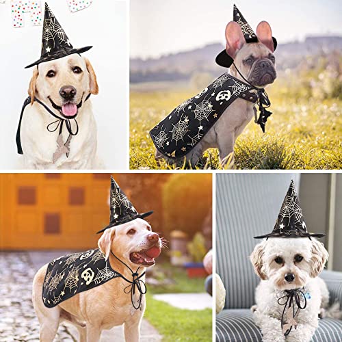 Qidelong 2 Pack Dog Halloween Costumes, Pet Vampire Cape And Witch Hat Cool Outfit, Party Cosplay Funny Apparel, For Medium Large Dogs, Wizard Hat/Cloak With Pumpkin And Spider Web Pattern #TOP2