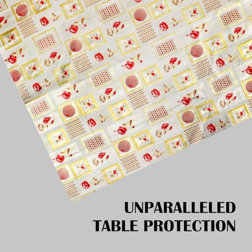 Image of Dakshya Industries PVC Waterproof Withoutlace Dining Table Cover (Size - 54X78 Inch) Rectangle 6 Seater Heat Rasistant, Golden