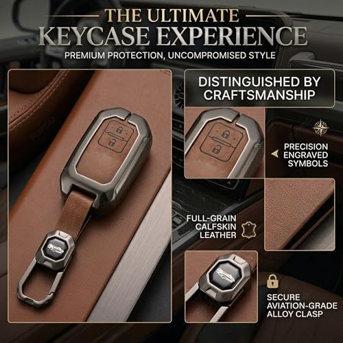 Image of Exclusive Metal Leather Key Cover Compatible With Maruti Suzuki Jimny Baleno Grand Vitara XL6 Swift New Brezza 2022 Ertiga Dzire 2 Button Key Leather Protection With Keychain, Multicolor