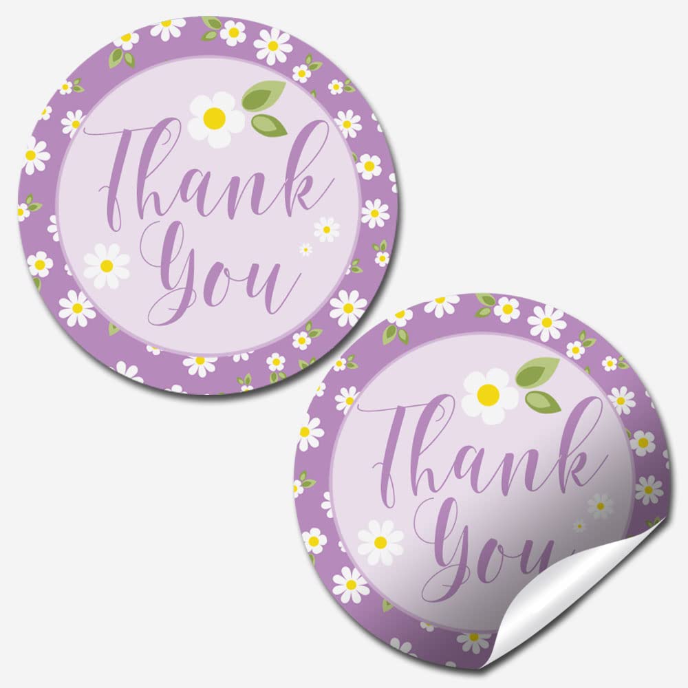Purple Daisy Themed Thank You Customer Appreciation Sticker Labels for Small Businesses, 60 1.5" Circle Stickers by Amanda Creation, Perfect for