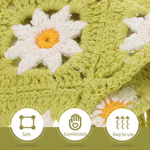 GALPADA Fashion Scarf Crochet Bandana Floral Head Kerchief Flower Pattern Hair Scarf Knitted Hair Scarves Summer Sunflower Tie Bcak Headwrap for Women Girls Green Women's Scarfs2