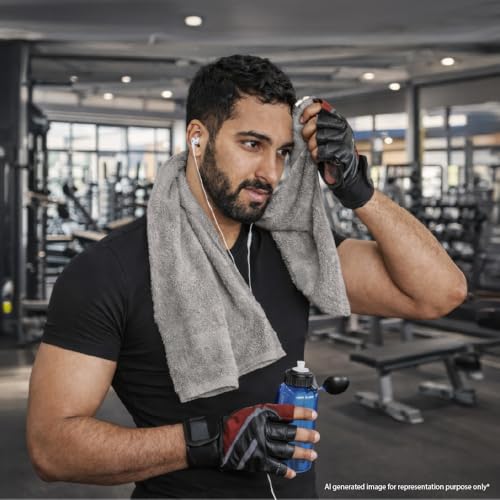 Image of Welspun Arlo Sports Hand Towel Set of 2 | 100% Cotton Gym & Fitness Essential | Soft, Absorbent & Quick Dry Sport Towel | Sweat Control for Workout, Yoga & Travel | 40 x 90 cm | Grey & Green
