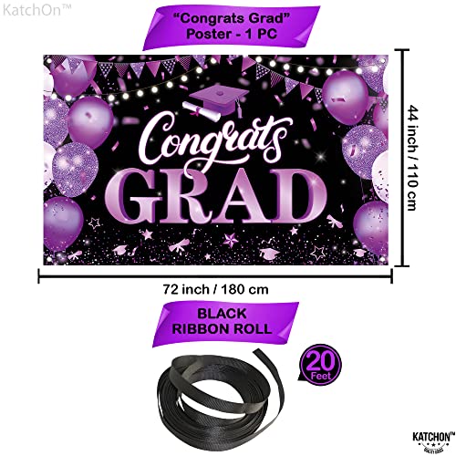 Image of KatchOn, XtraLarge Congrats Grad Banner - 72x44 Inch, Congratulations Banner Class of 2026, Purple and Black Graduation Decorations 2026 Purple Graduation Party Decorations
