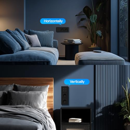 BSEED Normal Doppelt Steckdose mit Smart Lichtschalter(Neutralleiter Erforderlich), WIFI Schalter Unterputz Kompatibel mit Alexa und Google Home, Taster Schalter 4 Fach 1 Weg mit PC Rahmen, Schwarz