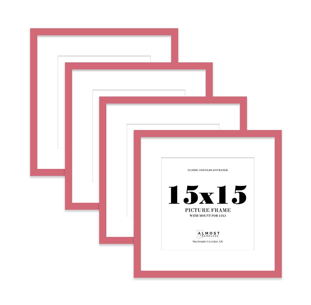 15x15 Pink Picture Frame with Mount for 13x13 Photos, Prints - Modern Square Wall Frame, Set of 4