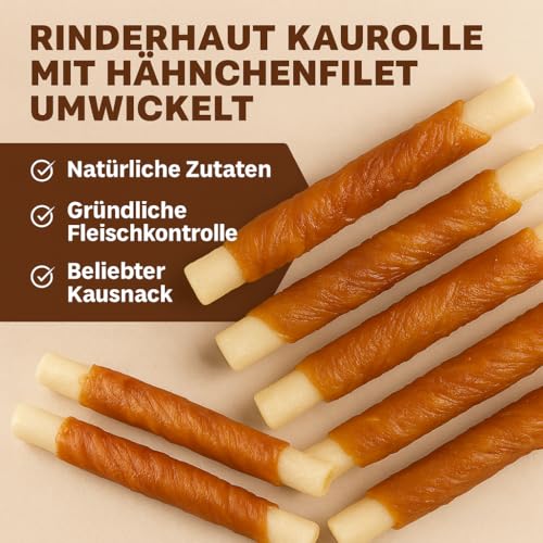 123... Hund dabei! - Hähnchenfilet Kaurolle 100 Stück - Kaustange mit Huhn - Hundesnack - Kaustangen für Hunde - Kaurollen für Hunde - Kaustange mit Hühnchen (900g (ca. 100 Stück))