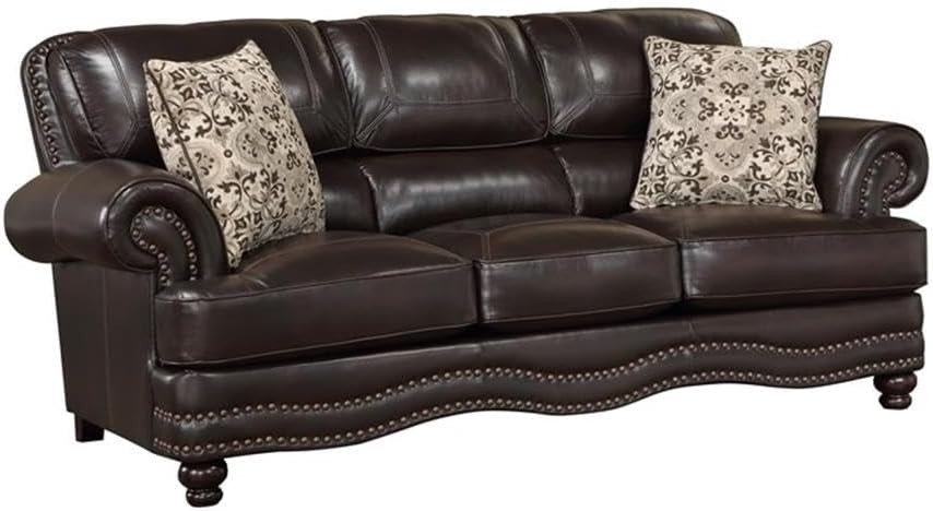 Milford Brown Faux Leather 2-Piece Sofa Set with Nailhead Trim