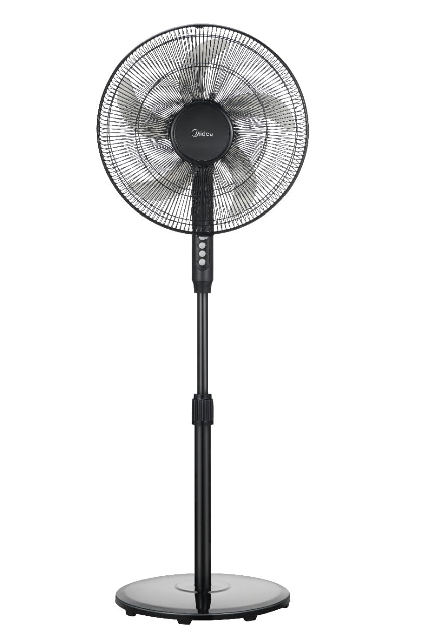 Midea 3-Speed Standing Fan - Quiet Fan with 5 Blades, 70º Oscillation and Adjustable Height - Standing Fans with Powerful, Lightweight and Easy to Carry Airflow