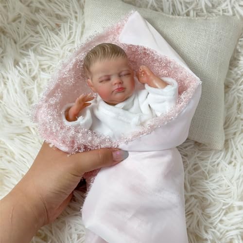Wisfancy Mini Reborn Baby Puppen 10 Zoll Miniatur Reborn Junge Realistisch Schlafend Wiedergeburt Spielzeug Lebensecht Neugeborenes Baby Vinyl Weicher Körper Real Touch Baby Sammlerpuppe – Bild 3