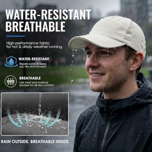 Image of Mens Waterproof Baseball Cap Womens Rain Hat Quick Dry Running Hat with Sweatband Outdoor Golf Breathable Sports Cap
