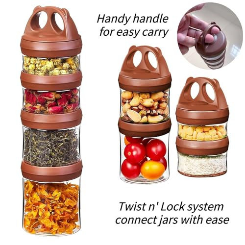 Image of SELEWARE Brown Stackable Snack Containers for Kids Toddlers Adults, 31oz | Portable Food Storage Containers for Snacks Formula Powder Drinks and Travel, Twist Lock System Airtight Leak-proof BPA Free