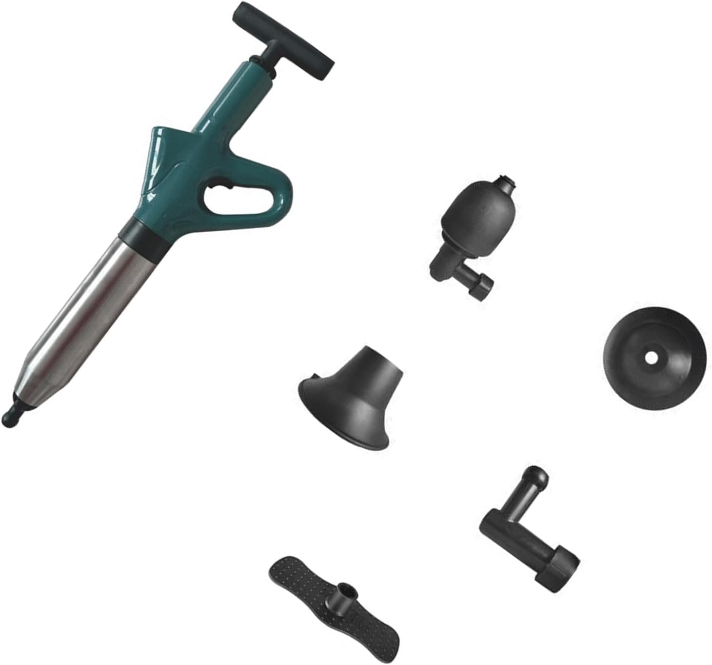 Adjustable Air Pressure Pipe Unclogger 8 KPa 3 Attachments for Toilet Sink Shower Drain Maintenance High Pressure Pipe Unclogging Tool