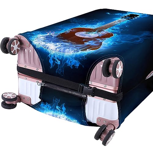 Luggage Cover for Suitcase, Guitar Print Business Suitcase Cover Protector Fit 18-32 Inch Luggage, Baggage Covers with Zipper for Travel (L(26-28inch suitcase),Blue Flame)2