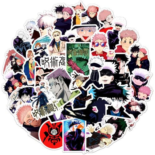 50Pcs Manga Jujutsu Kaisen Stickers Mixed Pack Hot Cartoon Anime Stickers Decorative Sticker for Kids Teens Adults Waterproof Sticker for Water Bottle Laptop (Zs)