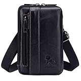 Kleine Leder-Schultertasche für Männer und Frauen, Hakenschlaufe, Gürteltasche, Gürteltasche, Daypacks, Schwarz (#05schwarz), Small
