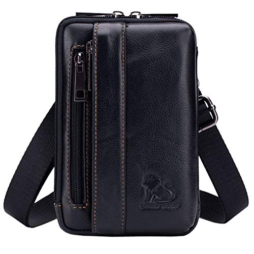 Leather Shoulder Messenger Bag for Men Business Travel Hook Loop Holster Crossbody Belt Bag Phone Wallet Purse Waist Fanny Pack Outdoor Camping Hiking Daypack