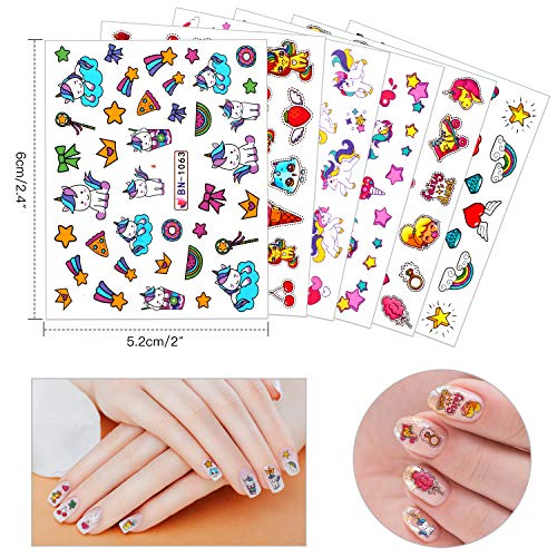12 Blatt Nagelsticker Einhorn, VETPW Nagelaufkleber Wassertransfer Nagel Abziehbilder mit Muster Regenbogen Früchten… – Bild 4