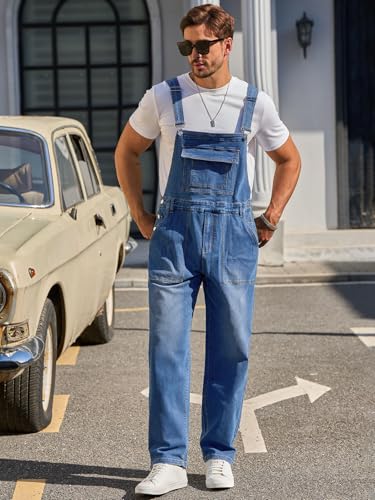 Runcati Men's Slim Fit Denim Bib Overalls Boot Cut Jeans
