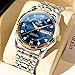 OLEVS Gold and Blue Watches for Men Big Face Dress Watch Stainless Steel Nice Fashion Blue Male Watch Diamond Waterproof Luxury Wristwatch Reloj Hombre