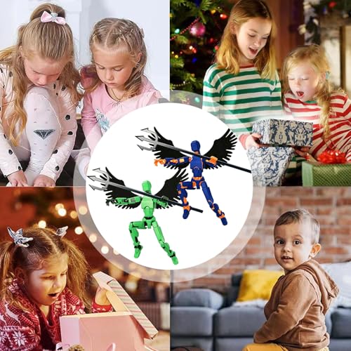 Image of 2Pcs Set Dummy 13 Action Figure, Robot Toy Collection, Articulated Multi-Joint Design, Desktop Decoration Display, Creative Posing for Collectors, Green and Blue Orange Character with Wings and Weapon
