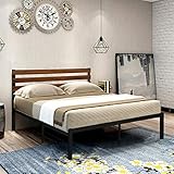 GreenForest Queen Bed Frame Metal Studio Platform Bed with Wood Slat Support Wooden Headboard No Box Spring Needed and Noise-Free