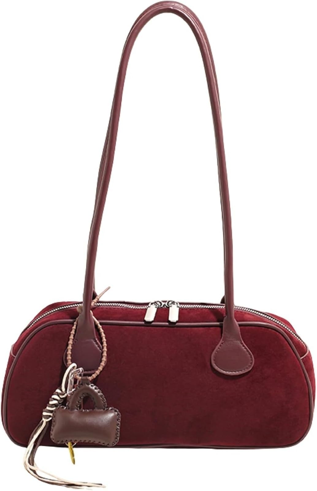 Women's Stylish Suede Bowler Bag Purse - Vintage Shoulder Handbag with Zipper for Everyday Use Fall Tote Bags(Red a)
