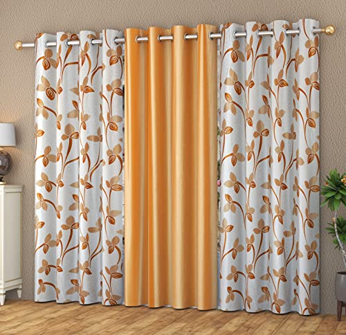 GOYCORS Premium Polyester Door Curtains 8 feet Long Set of 3 (Golden, 4 feet x 8 feet)