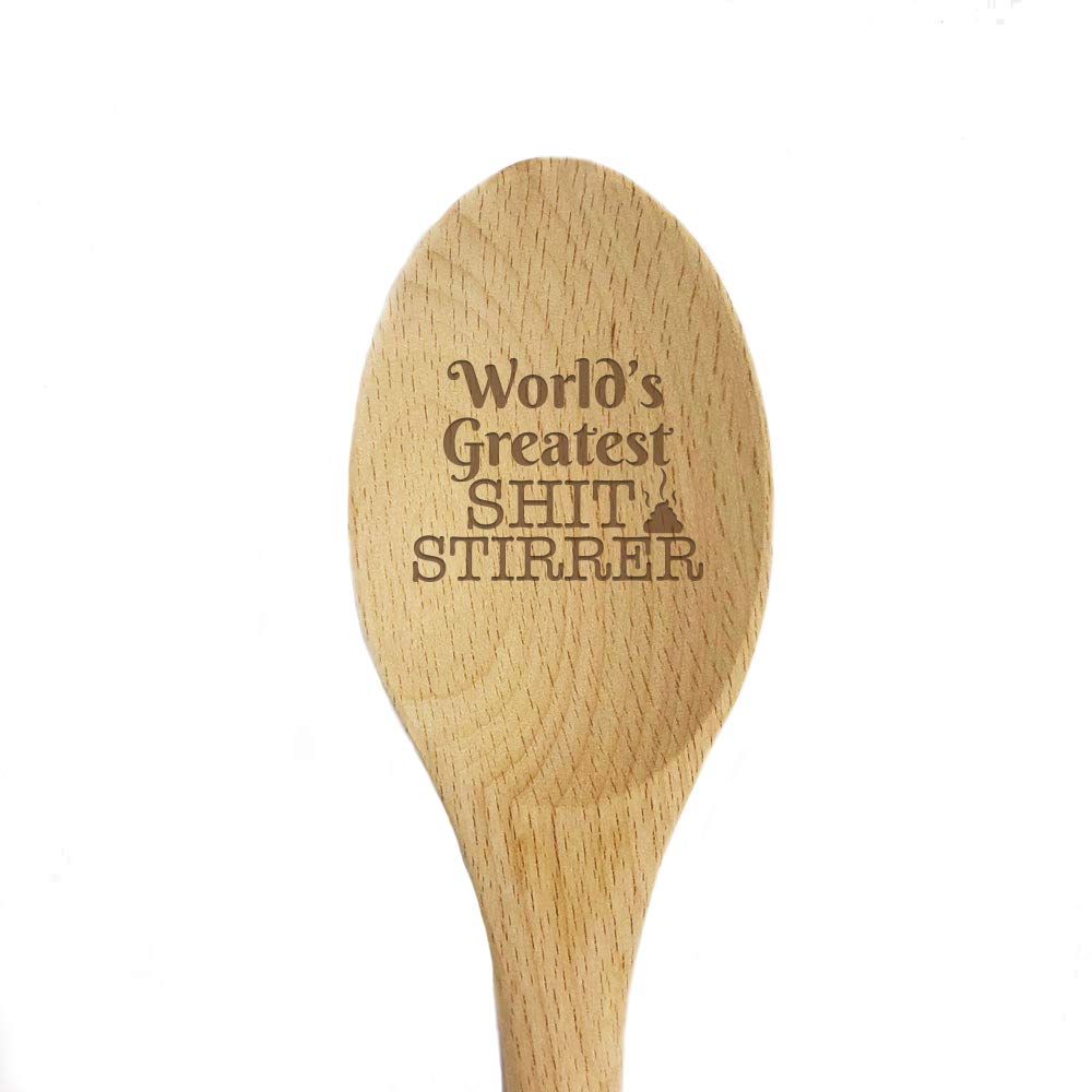 Abby Smith World's Greatest Shit Stirrer Laser Engraved Wooden Mixing Spoon (1 pc, Beech)