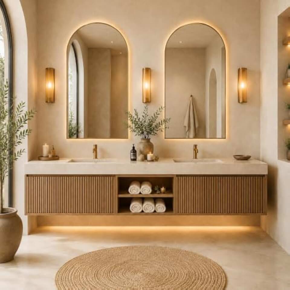 100 in Floating Double Bathroom Vanity with Sinks & LED Mirrors