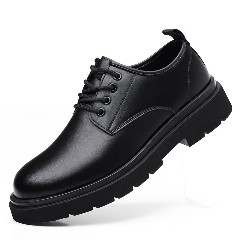 Men's Patent Leather Lace Up Platform Oxfords Non-Slip Lug Sole Comfort Round Toe Dress Shoes Formal Office Leather Business Suit Tuxedo Shoes