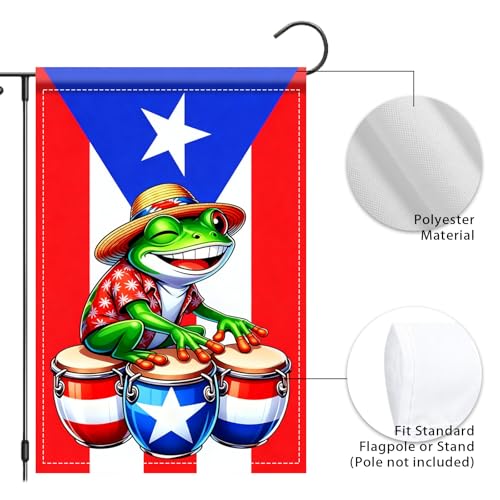 Image of Nuxovilar Puerto Rico Garden Flag Frog Hats Drums Polyester Decor 12x18inch