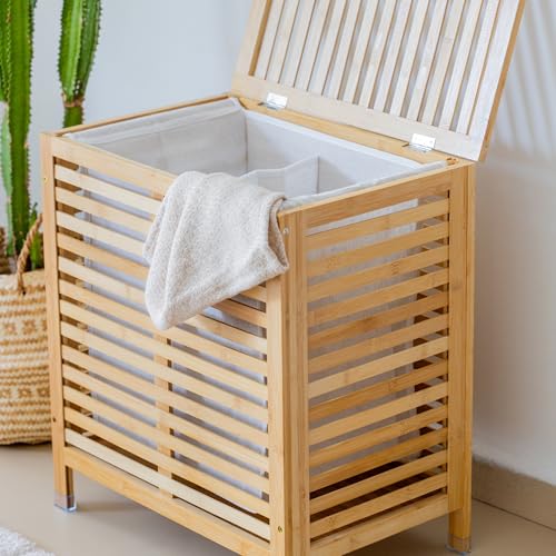 Bambu Kapaklı 105 Lt. Çamaşır Sepeti ve Depolama Dolabı – Havalandırmalı, Çok Amaçlı Kirli Sepeti, Doğal Banyo/Çamaşır Odası/Yatak Odası Düzenleyici